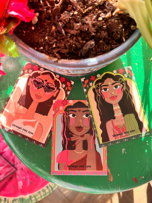Gajra Girlies (Set of 3 Mini Prints)