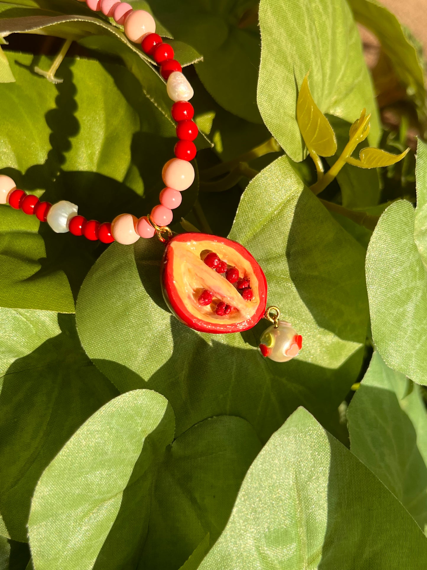 Pomegranate Charm Pearl Necklace